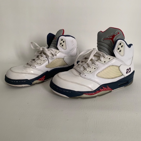 Nike Air Jordan 5 Retro White/Varsity Red-Mid Navy 9 - Picture 3 of 10